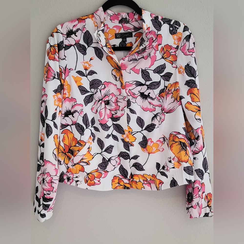 DG2 Diane Gilman SZ XS Tropical Floral Soft Bomber Jacket,Hidden Full Zip
